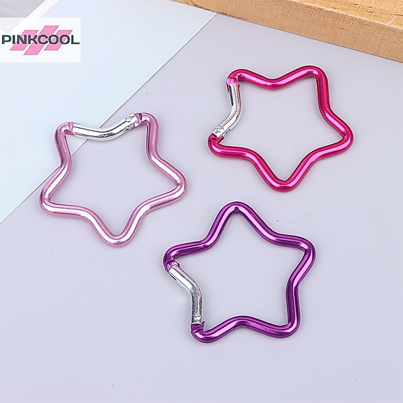 PINKCOOL คลิปคาราบิเนอร์อลูมิเนียมรูปดาวห้าแฉกคลิปพวงกุญแจแคมป์ปิ้งกลางแจ้งตะขอหัวเข็มขัดขวดร้อน