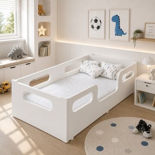 Cama Encanto Infantil Com Colchão e Grades Em MDF Para Quarto Infantil Segurança e Conforto