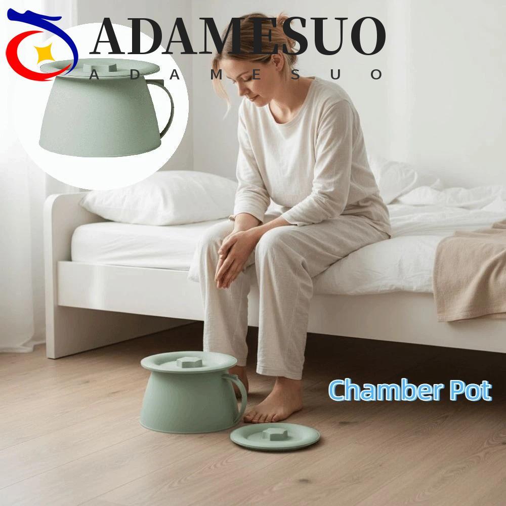หม้อ Chamber ADAMESUO, ปากแตรป้องกันการรั่ว 1.5 ลิตร, ทนทานหนาพร้อมที่จับพร้อมฝาปิดโถปัสสาวะแบบพกพากลางแจ้ง