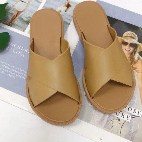AG1 [CNY 888 ข้อเสนอ] MJS ขายส่ง Cross X Sandal รองเท้าผู้หญิง Kasut Slipper Flat Perempuan Wanita ร