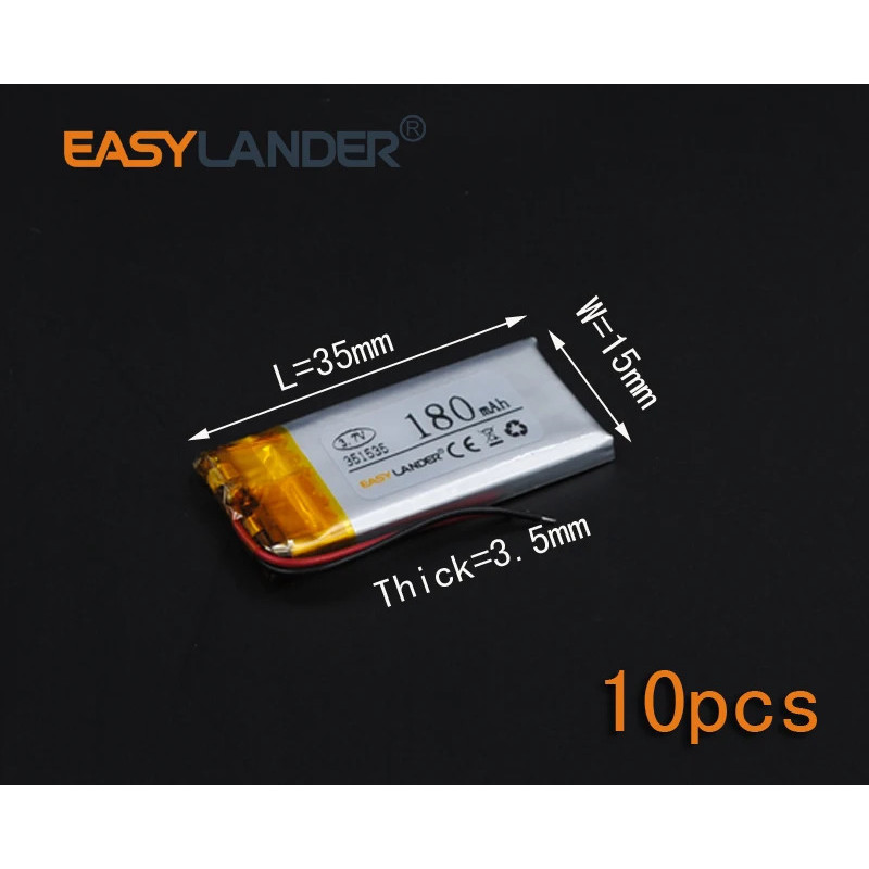 10 ชิ้น/ล็อต 3.7V 180mAh 351535 Li Polymer Li-ion Battery Fr ชุดหูฟังบลูทูธ Smart Watch recorder ปาก