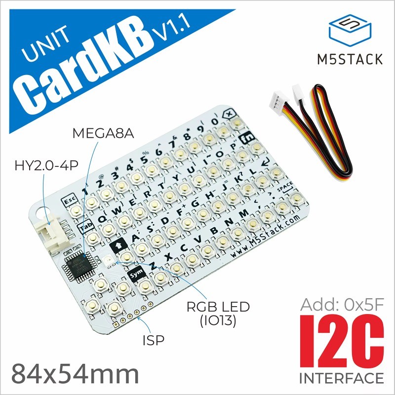 M5Stack CardKB v1.1 Mini 50-Key QWERTY Keyboard Unit with ATMega8A MCU, I2C, RGB LED, โปรแกรมสําหรับ