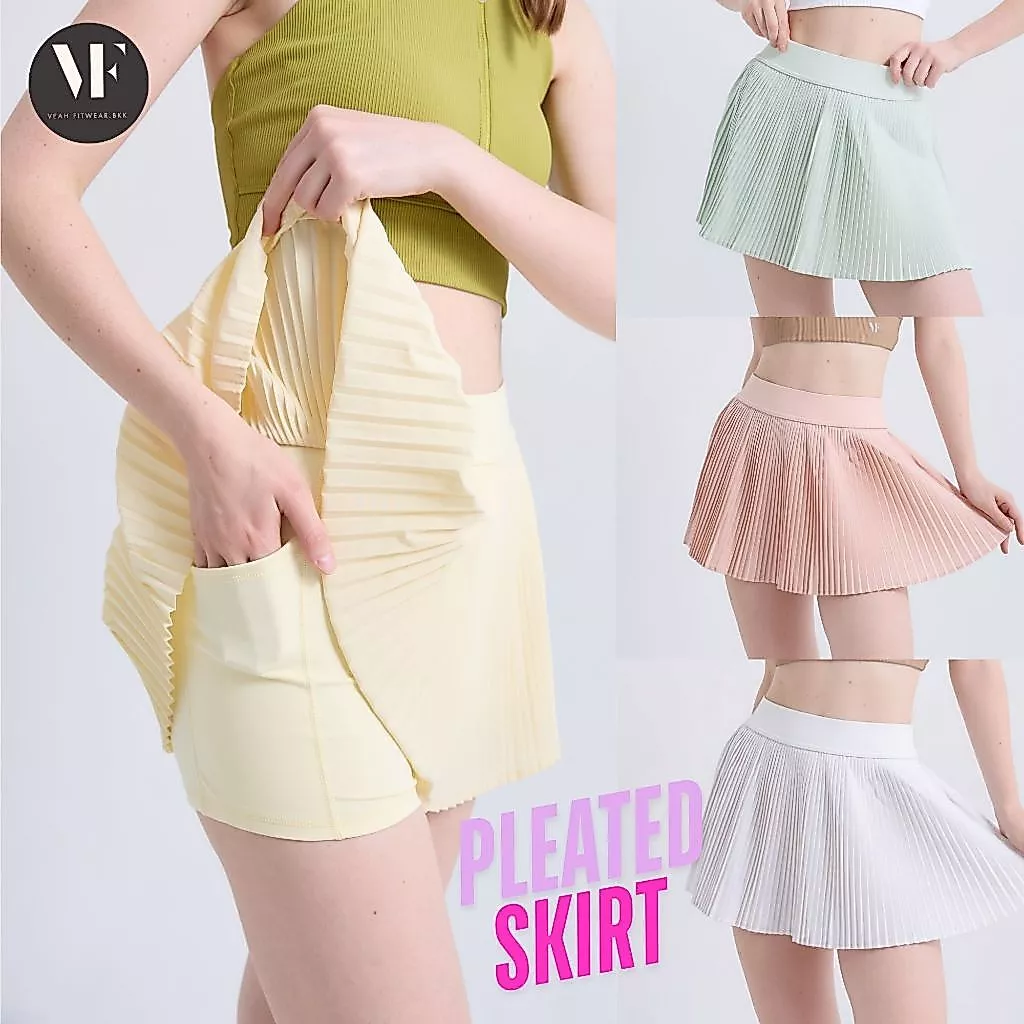 VF- Pleated Skirt: กระโปรงเทนนิสผู้หญิงกระโปรงพลีทสั้น กระโปรงกีฬา มีซับกางเกงด้านใน มีช่องกระเป๋า