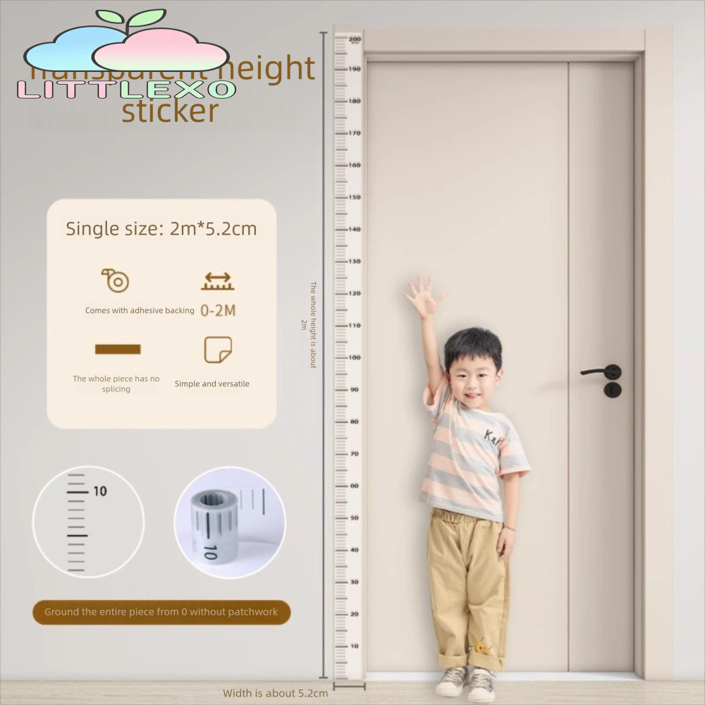สติกเกอร์วัดส่วนสูง LITTLEX, แผนภูมิการเจริญเติบโตของเด็กแบบมีกาวในตัวความสูง 2M, เทปวัดความสูงกันน้ําโปร่งใสที่ถอดออกได้ใช้ในบ้าน