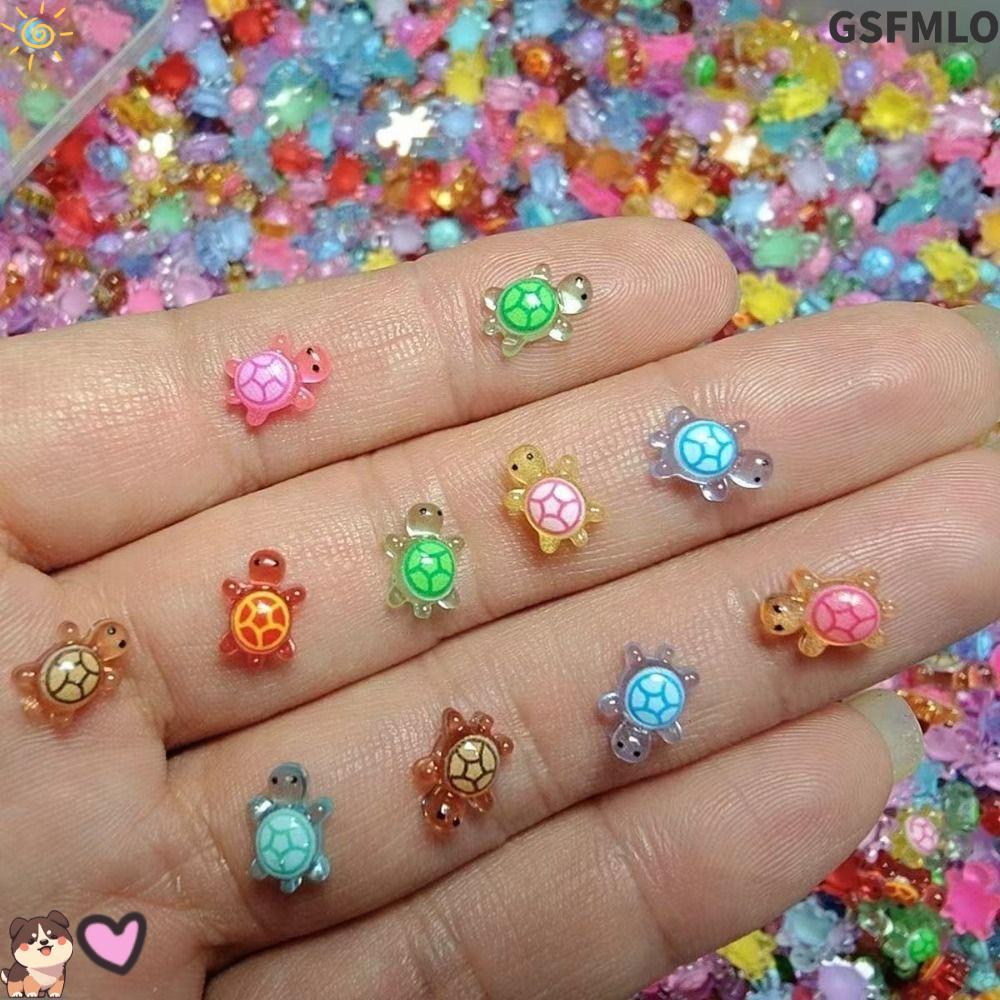 GSFMLO 100 ชิ้น Mini เรซิ่นสัตว์, DIY การ์ตูนเต่าเรืองแสง, น่ารัก Dopamine สี Glow-in-the-dark Mini เต่าเล็บ Charms ตกแต่งสวนนางฟ้า