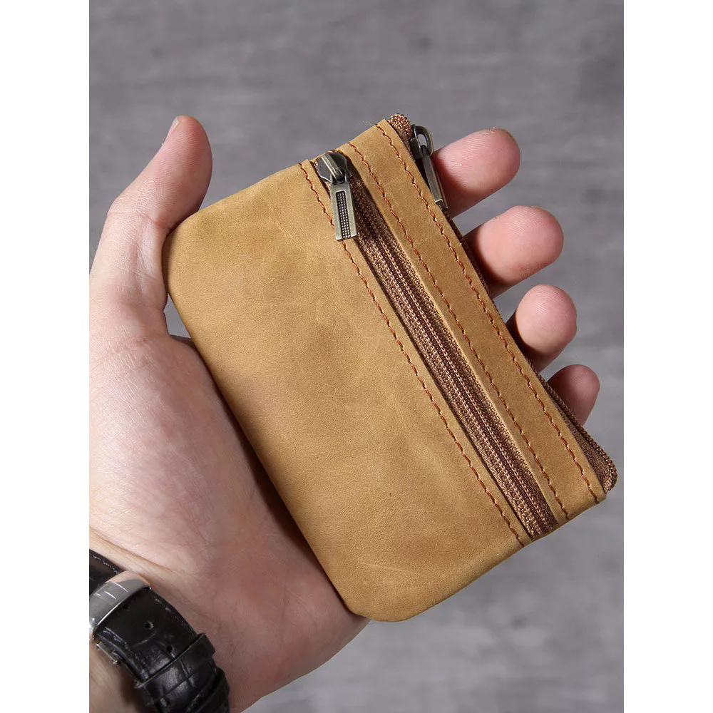 First Layer Cowhide Mini Card Holder กระเป๋าใส่เหรียญขนาดเล็กผู้ชายผู้หญิง Retro Handmade Original Ultra-Thin Leather Drivers License Key Case