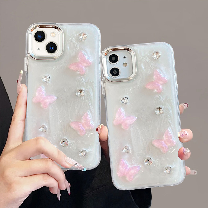 เคสโทรศัพท์เพชรกลิตเตอร์ผีเสื้อที่สวยงามที่สร้างสรรค์เหมาะสําหรับ iPhone 13 7P/8P X/XS-DE