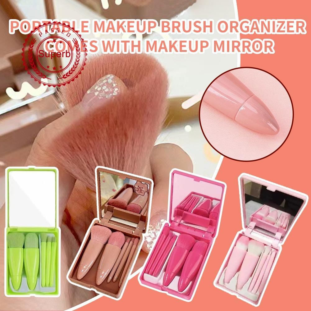 ขายร้อน5 ชุดแปรงแต่งหน้าแบบพกพาพร้อมกระจก Mini Multi-function Loose Powder Foundation M5b3