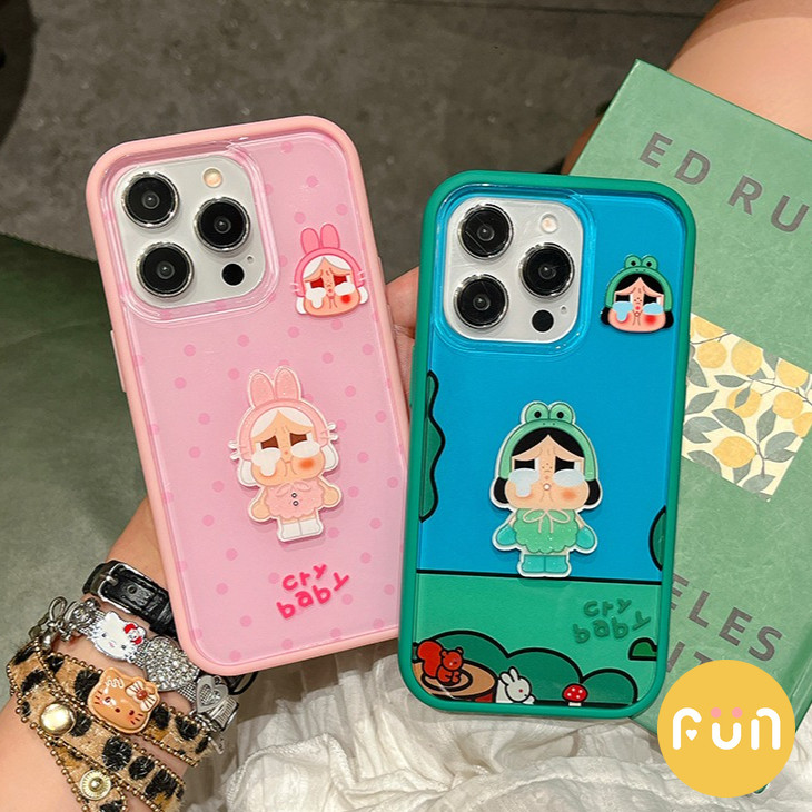 3ง น่ารักกระต่ายกบร้องไห้เด็กสาว2 ใน 1ที่ถอดออกได้กรณีมือถือเข้ากันได้สําหรับ ไอโฟน 17 16 15 14 13 มือโปร สูงสุด 17โปรแม็กซ์ อะคริลิควางทนป้องกันฮาร์ดปลอกปกหลัง - รูปที่ 7