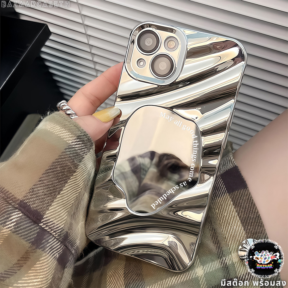 พร้อมส่ง เคสสำหรับไอโฟน13 สร้อยข้อมือ หรูหรา เคสกระจกลายหยัก For iPhone12 13 14Pro PROMAX 16 15PLUS 