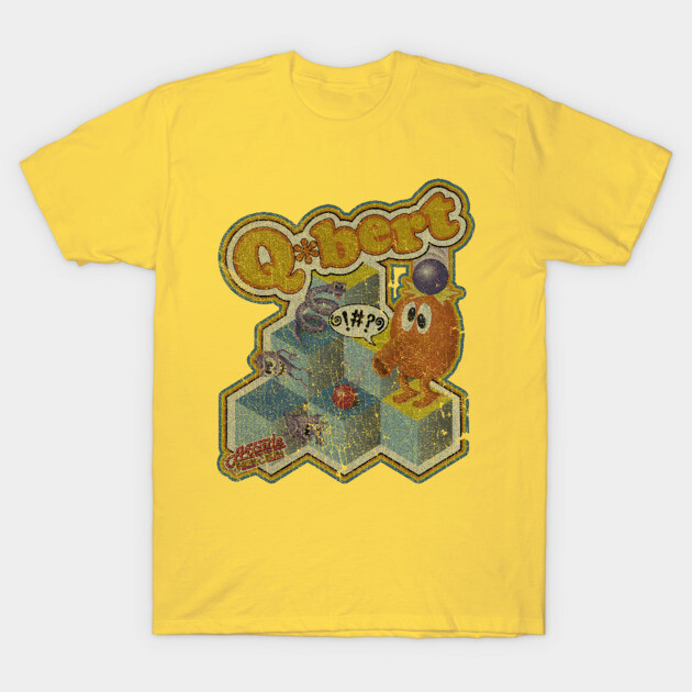 เสื้อยืด Vintage VINTAGE - Arcade Game Qbert T-Shirt แท้ Cotton 100% หลวม สีขาว การ์ตูน S-5XL