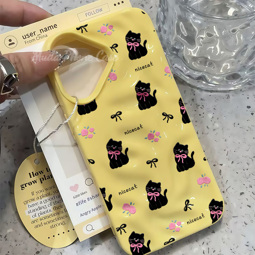แมว katty การ์ตูนน่ารัก กรณีมือถือสำหรับไอโฟน 13 16 เคสหนังโบว์น่ารัก case for iPhone 15 14 12 16 Promax XS XR 7/8Plus