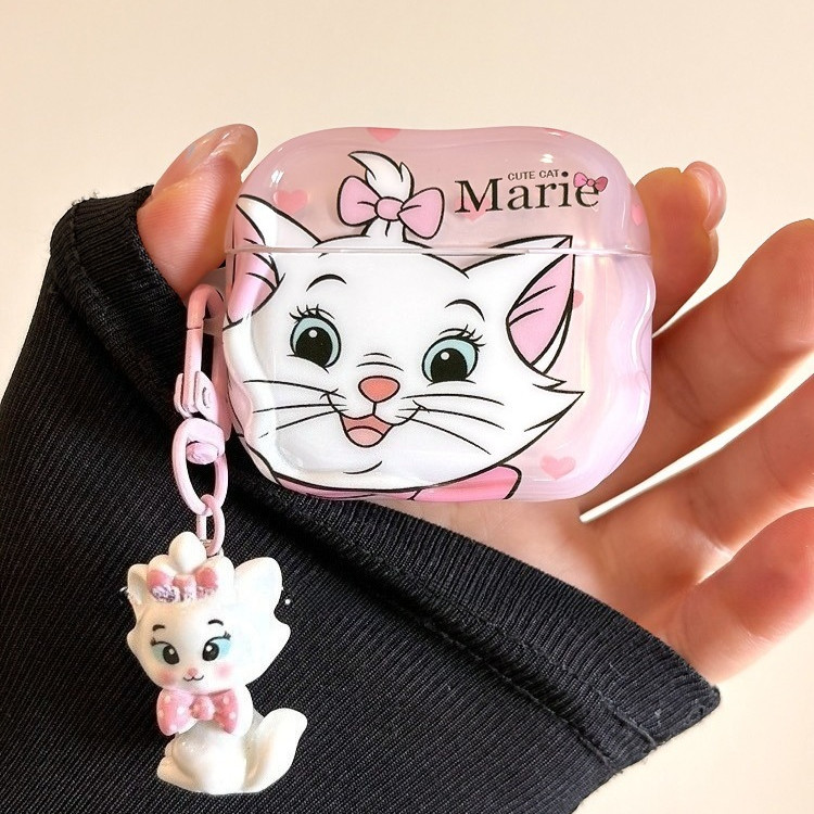 สําหรับ AirPods 4 wave case การ์ตูน 3d Marie cat สีชมพูพร้อมจี้ AirPods 1/2 AirPods pro 2 3 หูฟังไร้สายบลูทูธกรณีป้องกันกรณี