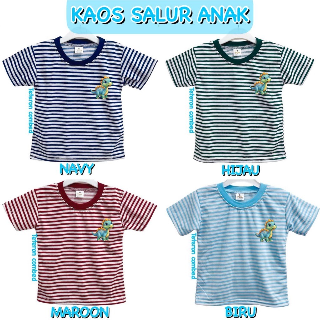 KATUN YEYA - CHILDRENS STRIPED TOP T-SHIRT DTF COTTON T-SHIRT L0G0 STEGOSAURUS/DINOSAURUS