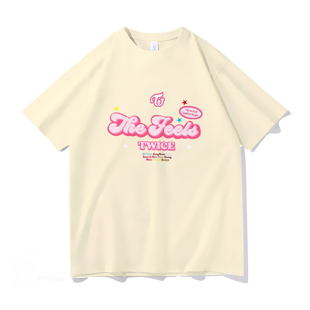 Twice Clothes Merchanded TWISTAR Support The Feels Round Neck Loose Short Sleeve T-Shirt