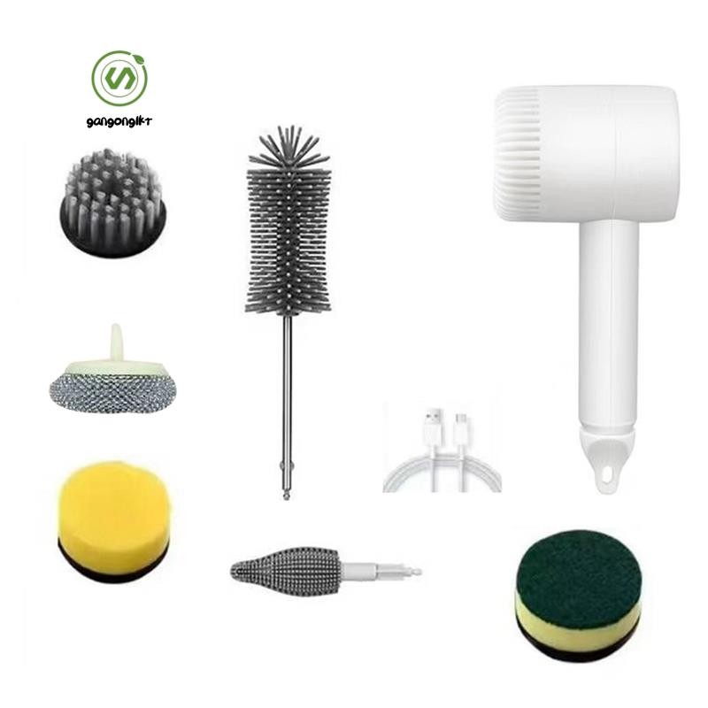 [gangong1kr]6-แปรงไฟฟ้าหมุนแปรงทําความสะอาดมัลติฟังก์ชั่มือถือไร้สายแปรงทําความสะอาดไฟฟ้าขัดครัวแปรง