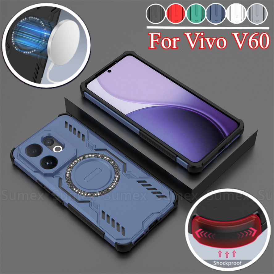 เคสโทรศัพท์กันกระแทกสําหรับ Vivo V60 V2511 5G เกราะแหวนชาร์จแม่เหล็กปลอกระบายความร้อนกระจายความร้อนป
