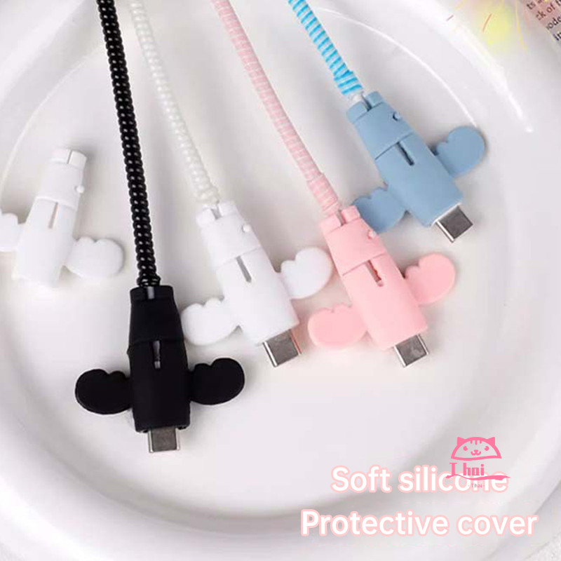 🚚Thai🚚เคสซิลิโคนอ่อนนุ่มป้องกันการแตกหักของสายชาร์จ เคสป้องกัน Little Angel Data Cable Protector