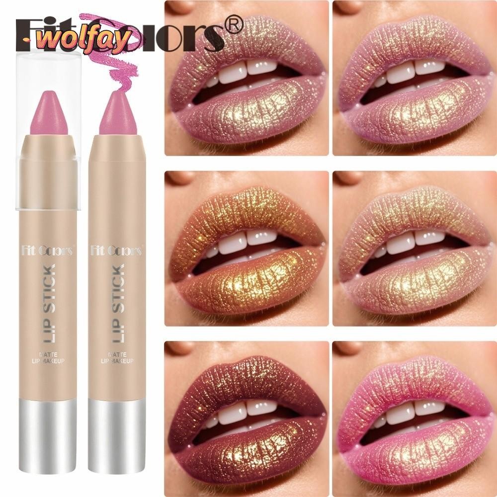 YOLANDA Lips Lipliner ดินสอ, Matte with Gold Glitter ลิปสติก Lipliner, กันน้ํายาวนาน Shiny Lipliner 