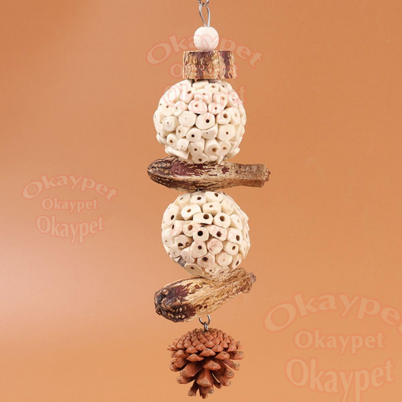 ของเล่นกัดแทะ ของเล่นนกแก้ว ของเล่นนกสําหรับสัตว์เลี้ยงนกนกแก้ว Sola Ball ถั่วธรรมชาติ Pinecone - รูปที่ 2