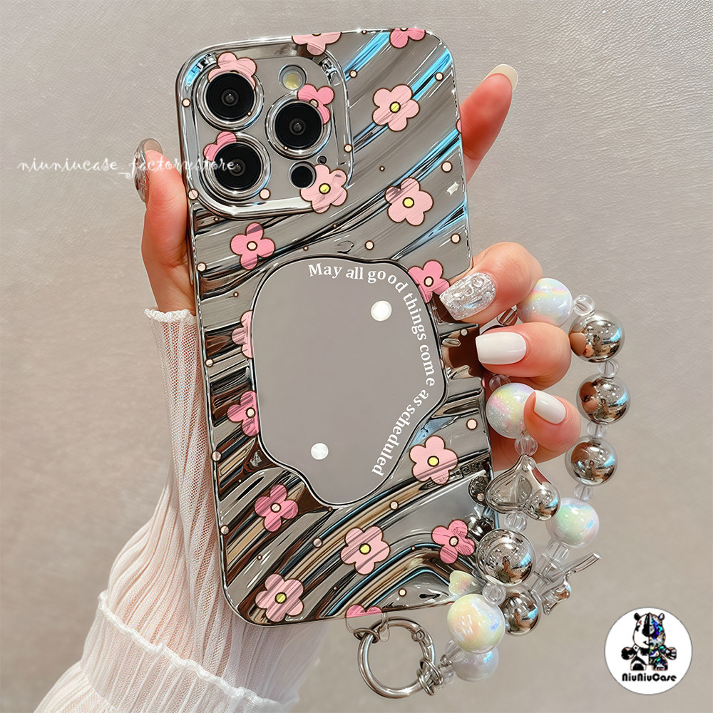 ดอกไม้สวยงาม INS เคสสำหรับไอโฟน13 Wave Mirror For iPhone 16 11 15 12 13 14 15 Pro Max 7 8 Plus X XR XS เคส ป้องกันการตก