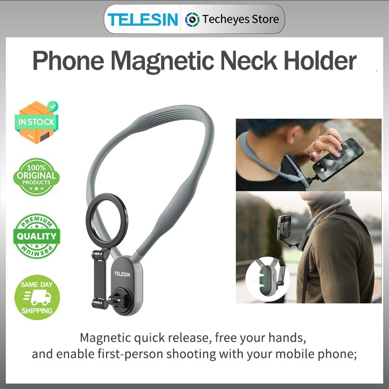 TELESIN° Magnetic Neck Mount สําหรับโทรศัพท์คอที่วางโทรศัพท์มือถือ POV/Vlog Selfie Mount ที่วางโทรศั