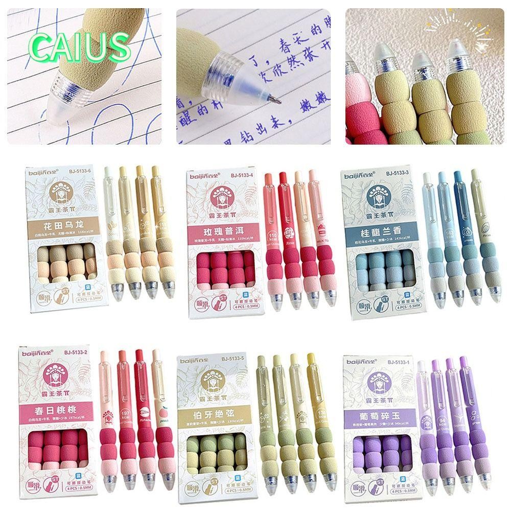 คาอุส‌ 4ชิ้น/เซ็ตปากกาลบได้,แห้งเร็ว0.5มิลลิเมตรเจลปากกา,การ์ตูนนุ่มจับสีฟ้าหมึกปากกาลูกลื่นนักเรียน