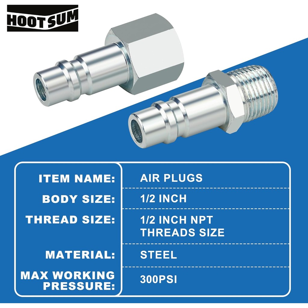 1/2 ชุดฟิตติ้งท่ออากาศ, การไหลสูง 4 ชิ้น I/M ประเภทอุตสาหกรรม 1/2 นิ้ว NPT ด้ายชายปลั๊กขนาดและ 1 ชิ้