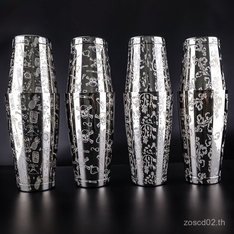 Hot Boston Flask แกะสลัก Bartender Bar Set เครื่องมืออเมริกัน เครื่องปั่นสแตนเลส 888 ZMQF