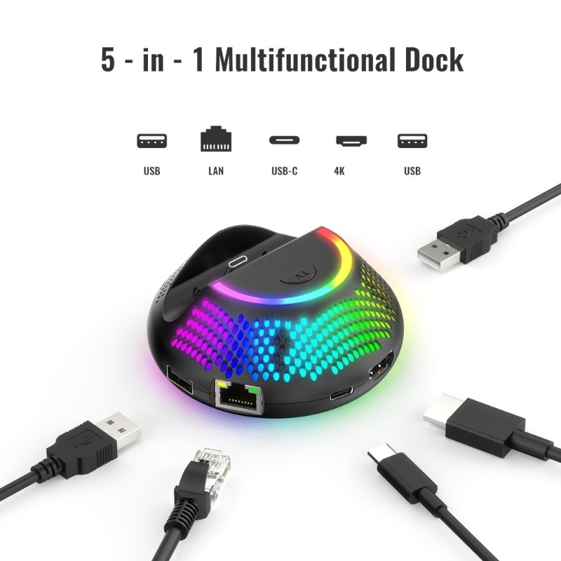 QUIM แบบพกพา Gaming Dock ฐาน Gigabit Ethernet พอร์ตขั้นสูง Cooling ไฟ LED 4K เอาต์พุต USB Slot สําหร