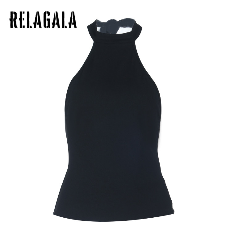 RELAGALA เสื้อยกระดับในสตรีแบบสีทึบ สไตล์เซ็กซี่ Halter Top