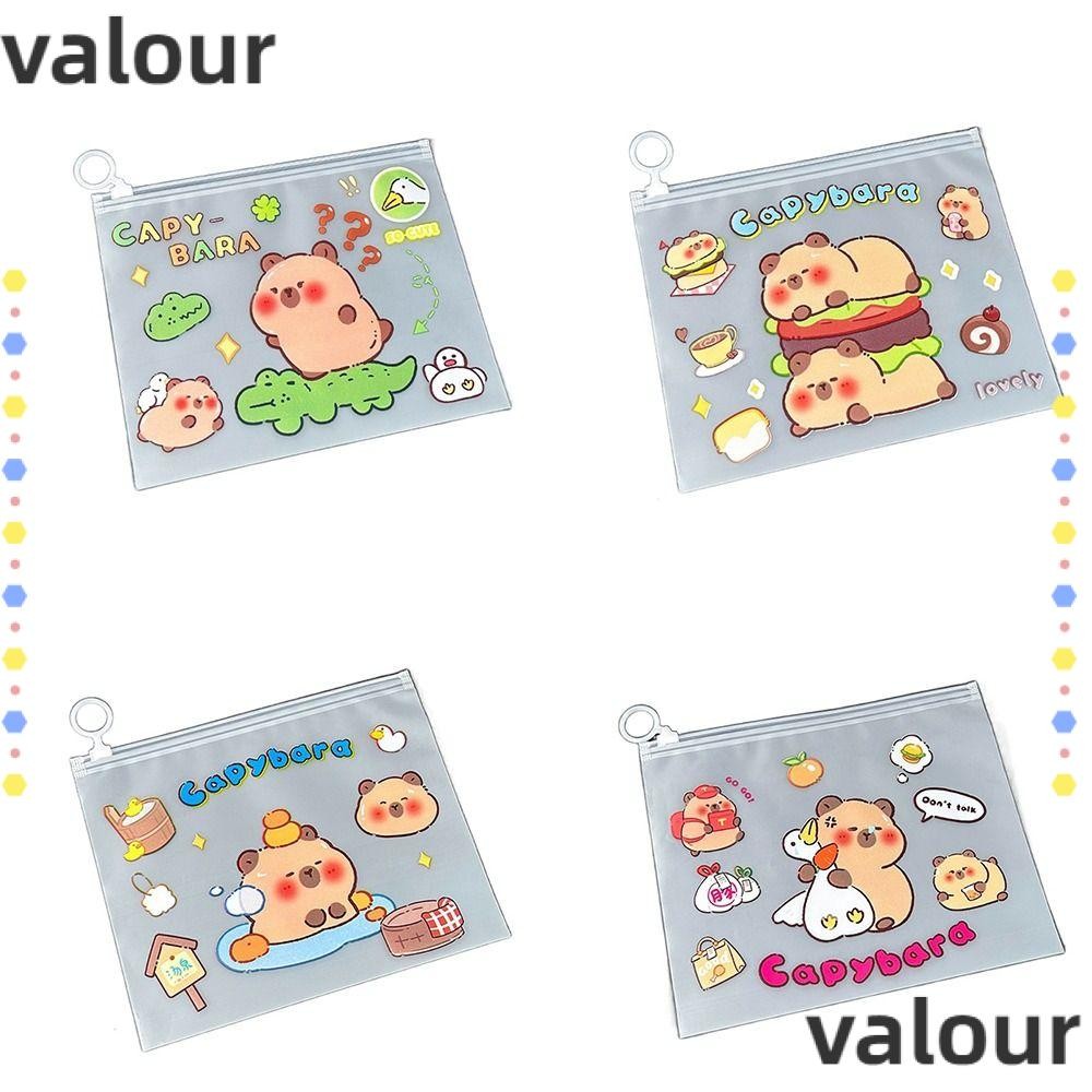 VALOUR Capybara File Bag, PVC Transparent Test Paper Storage Pouch, Light Portable Cute Cartoon Zip 