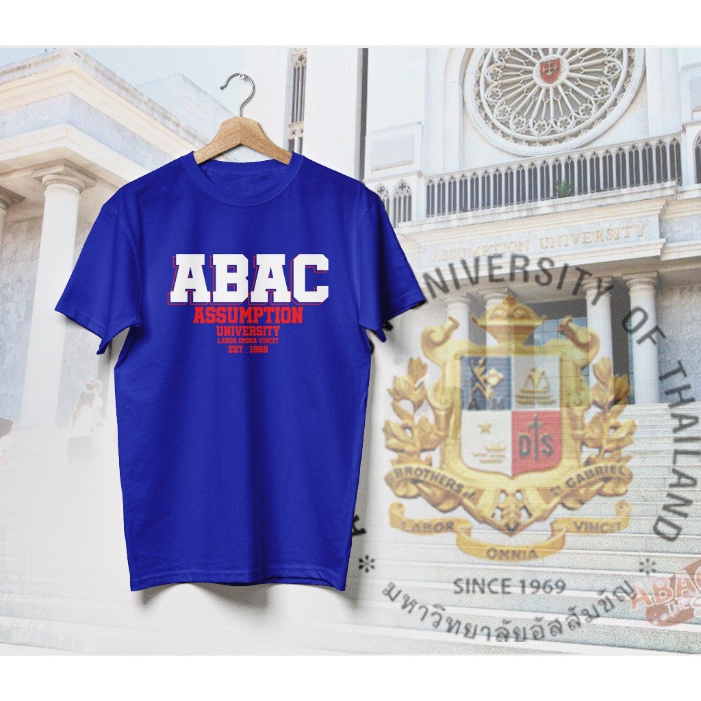 เสื้อยืด ABAC Assumption University ชุด 2 มหาวิทยาลัยอัสสัมชัญ มี 4 สี แดง น้ำเงิน ขาว และ สีดำ ใส่ส