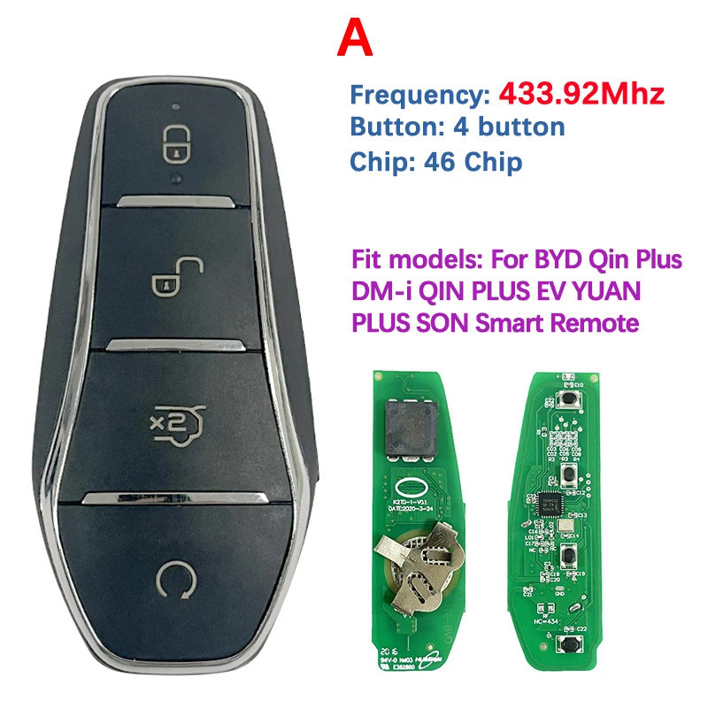 ซีเอ็น085005 หลังการขาย 4 ปุ่มสมาร์ท ID46 433.92/433.62MHZ F4H F4AM F4AT F4H สําหรับ BYD Qin Plus DM