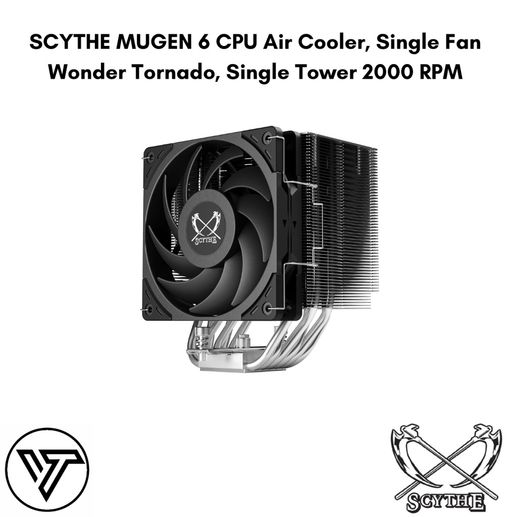 SCYTHE MUGEN 6 คูลเลอร์ซีพียู, พัดลมเดี่ยว Wonder Tornado, หอเดี่ยว 2000 RPM