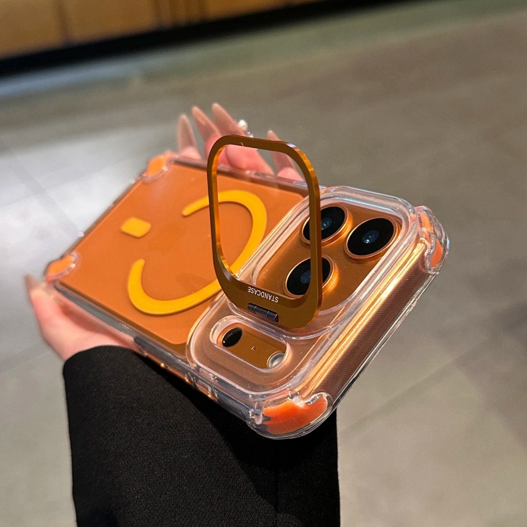 โปร่งใสวงเล็บสีส้มเคสแข็งสําหรับ ไอโฟน 17 16 15 14 13 มือโปร สูงสุด กรณี