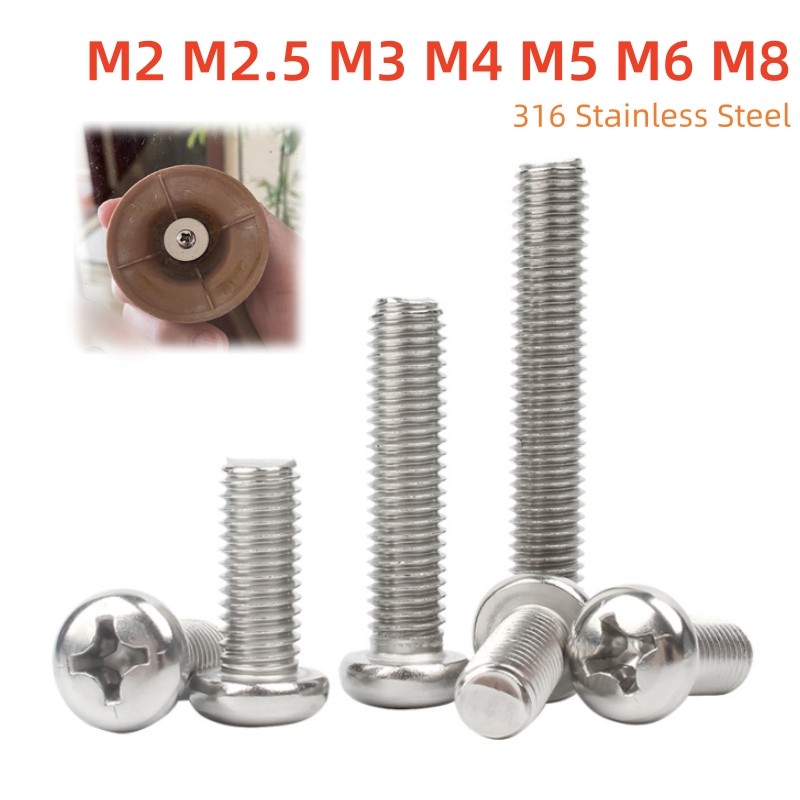 M2 M2.5 M3 M3.5 M4 M5 M6 M8 316 สแตนเลสสตีลรอบ Phillips Pan หัวสกรู Bolt YB818 ความยาว = 4 มม.-80 มม
