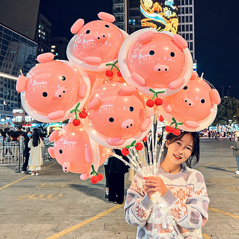 Influencer Pig Balloon โรงเรียนอนุบาลการ์ตูนสไตล์ใหม่ diy วัสดุแพคเกจ Luminous Night Market Stall Pu