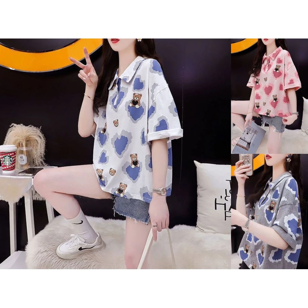 no1 shop 2023ใหม่ท็อปส์ลำลองฤดูร้อนสไตล์ตะวันตกลดอายุของผู้หญิงคอวีเสื้อโปโลแขนสั้นเสื้อยืดผู้หญิงเก๋ท็อปส์