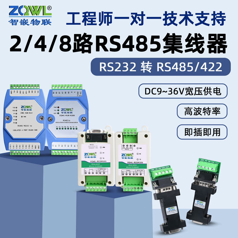 Zhijian IoT 2/4/8 ช่อง RS485 Hub Serial Port Repeater 485hub Splitter หนึ่งจุดสองพอร์ต