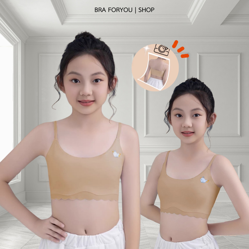 เสื้อในเด็กยืดหยุ่น (2501) เด็กผู้หญิง 8-13ปี สกรีนปลาวาฬ ผ้าไหมน้ำแข็ง ฟองน้ำบาง ไร้ตะเข็บ ทรงตัว U แบบสวม