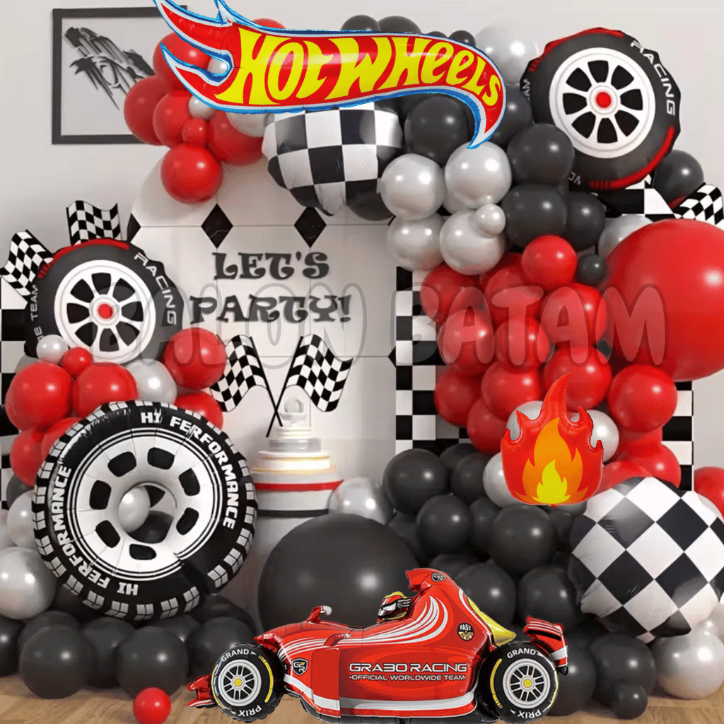 BIG SET 112 ชิ้น Hot Wheels Racing ฉากหลังตกแต่งบอลลูนแพคเกจ 2218