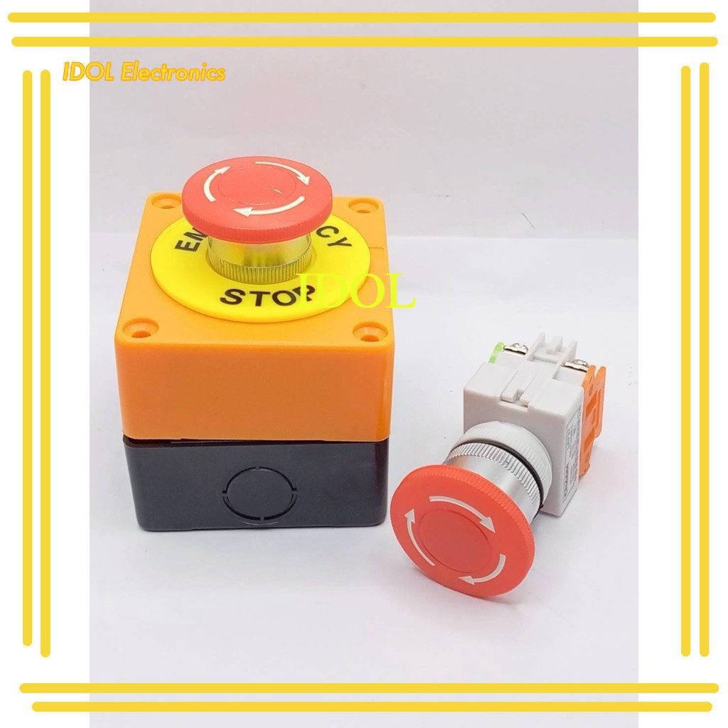 ราคาถูก! Emergency Switch box อีเมอเจนซี่สวิทซ์ ปุ่มฉุกเฉิน Push Button Switch 22mm   ป้าย เนมเพลท E