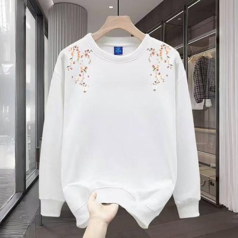 2025 Spring and Autumn New Sweatshirt Long Sleeve Niche Design Round Neck Letter Print Peach Blossom