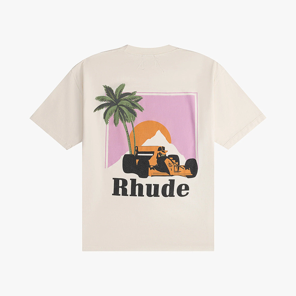 VFXV RHUDE Summer Racing Beach Theme Print High Street Retro Loose Round Neck Short Sleeve T T-shirt