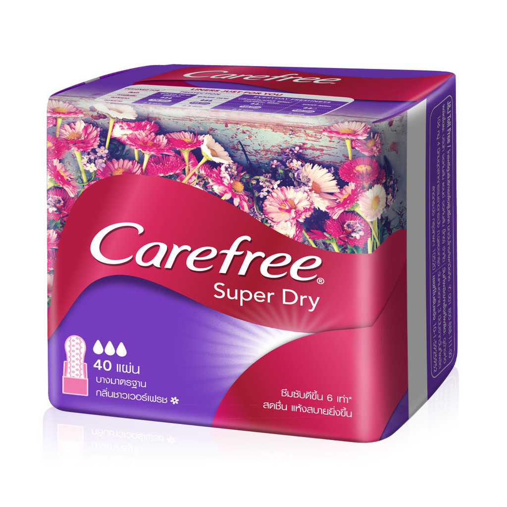 Carefree แผ่นอนามัย Super Dry Regular Scented 40pcs แคร์ฟรี ซุปเปอร์ ดราย แผ่นอนามัย แบบมีน้ำหอม กลิ่นชาวเวอร์ เฟรช. - รูปที่ 2