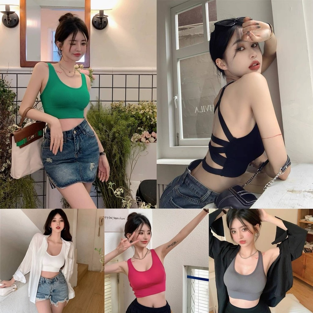 MKLบราครอป ครอปเสือกล้าม สุดเก๋ โชว์เว้าหลังสุดเซ็กซี่ มีฟองน้ำในตัว รัดรูป #560