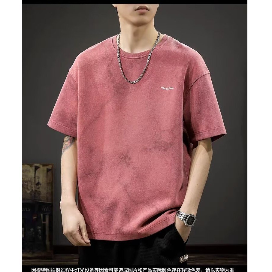 2025 NEW 2025 Summer New 2025 Trendy Brand Men's Short Sleeve T-Shirt Heavy Washed Printed Loose Top