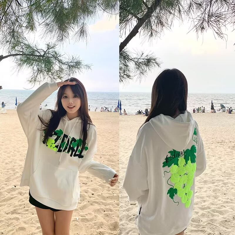 COD 20252025 Original Design Grape Tennis Towel Embroidered Hooded Sweatshirt Autumn Winter American