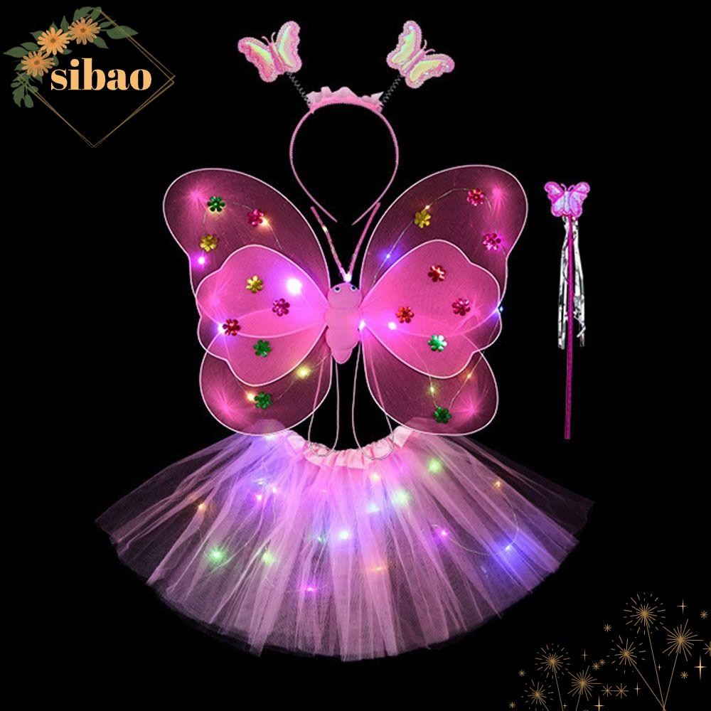 SIBAO กระโปรงเด็กผู้หญิง Princess Hair Hoop 2-8 ปีอีสเตอร์วันวาเลนไทน์ปีกผีเสื้อ Angel Luminous Wing